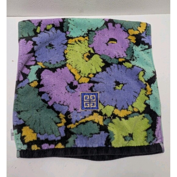 Givenchy Floral Cotton Hand Towel Blue Purple Green Vintage Urban Uchino Japan - Picture 1 of 9